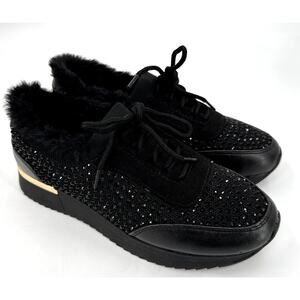Kenneth Cole REACTION Cari Faux Fur Jeweled Fashion Sneakers Black Size 6.5